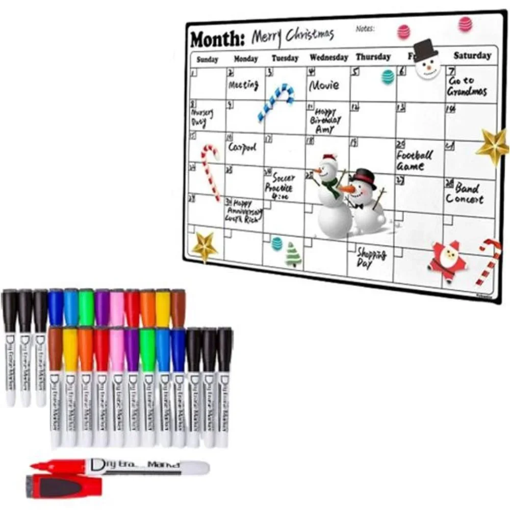 Set of 24 Magnetic Dry Erase Markers Calendar - 16.9 X 11.8 Inches, 10 Colors